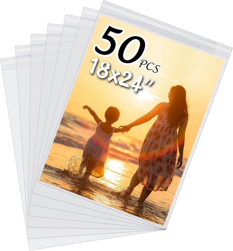 Somime 50 Pack Acid-Free Crystal Clear Sleeves Storage Bags for 18x24 Art Prints/Pictures/Photos/Framing Mat Mattes (Bag Size: 18 1/2" x24 2/5") - Image 1